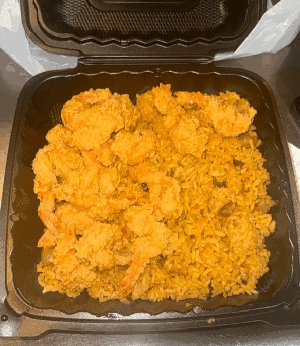 Takeout menu with shrimp, catfish, and fish dinners.